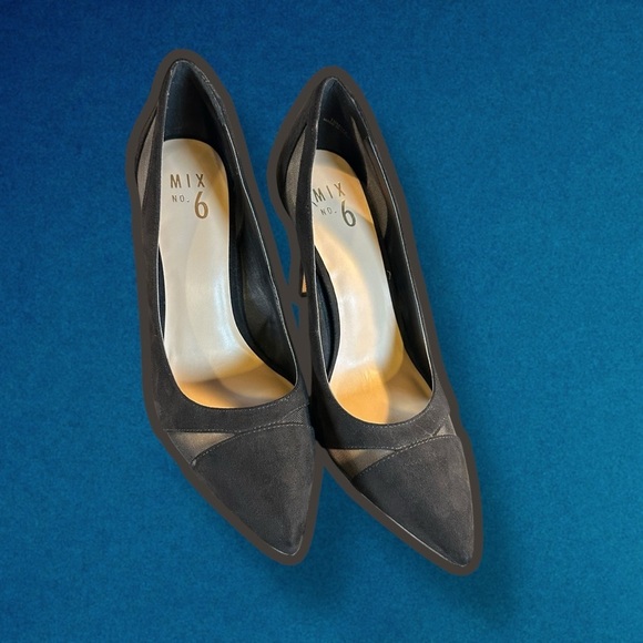 NWOT Mix No. 6 ‘Dahlen’ Black Mesh Cutout Pointed Toe Vegan Suede Pumps Size 10 - Picture 10 of 15